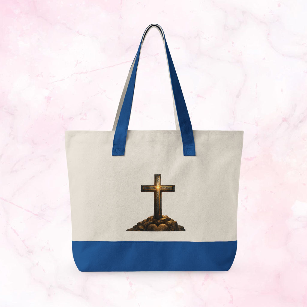 Canvas Tote — Faith Cross Zippered Tote (Steady Faith, Strong Heart)