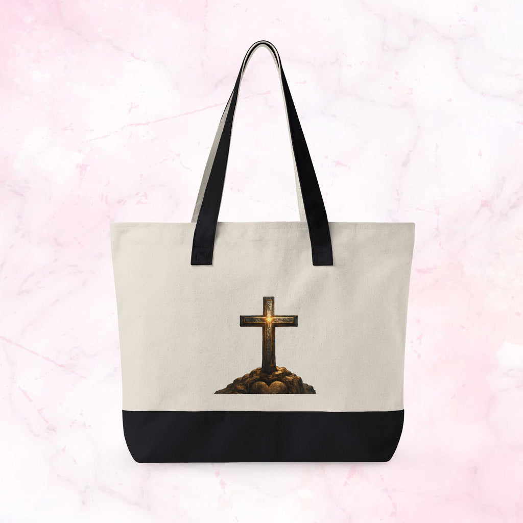 Canvas Tote — Faith Cross Zippered Tote (Steady Faith, Strong Heart)