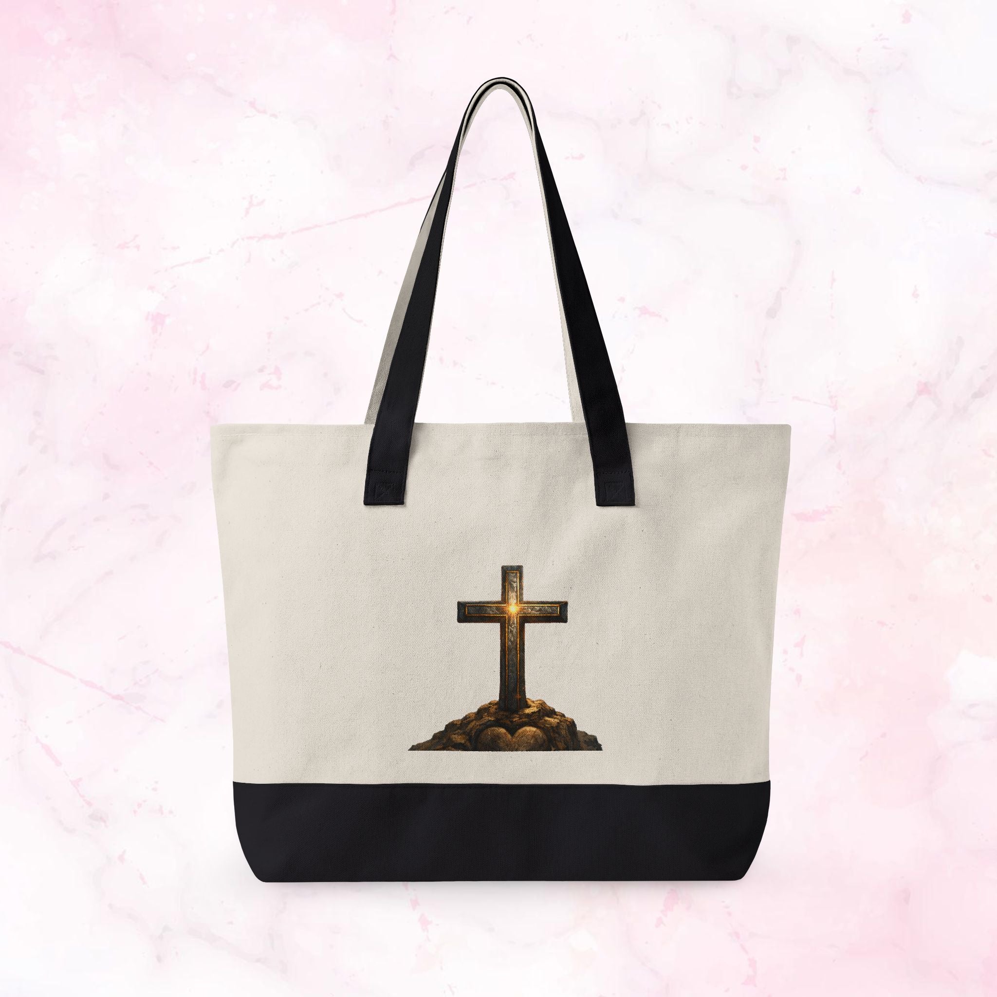 Canvas Tote — Faith Cross Zippered Tote (Steady Faith, Strong Heart)