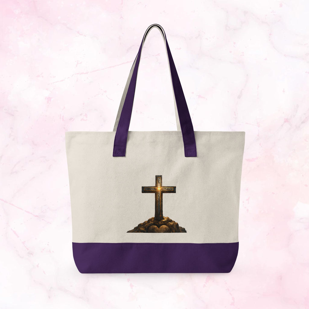Canvas Tote — Faith Cross Zippered Tote (Steady Faith, Strong Heart)