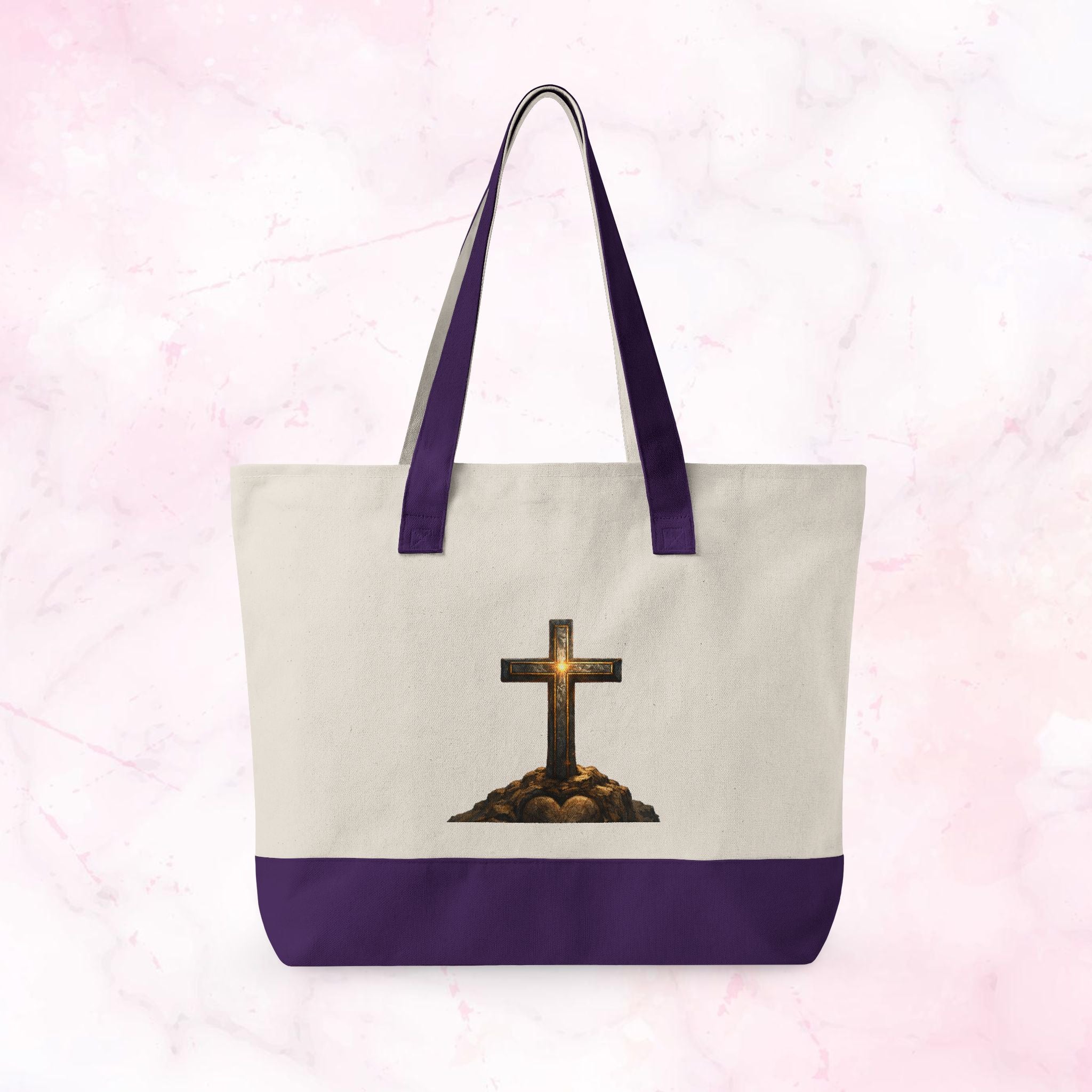 Canvas Tote — Faith Cross Zippered Tote (Steady Faith, Strong Heart)