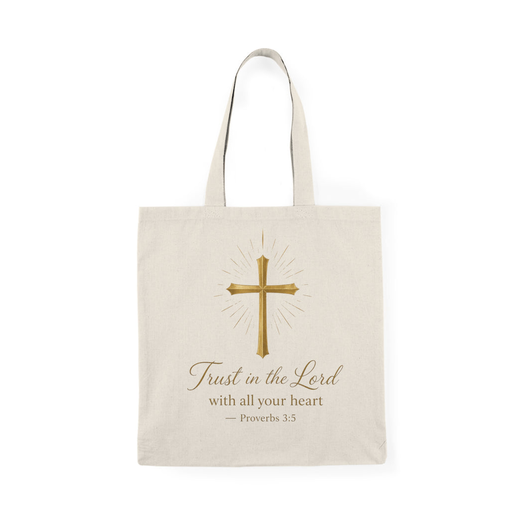Faith Cross Tote Bag — "Trust in the Lord" Christian Canvas Tote (Proverbs 3:5)