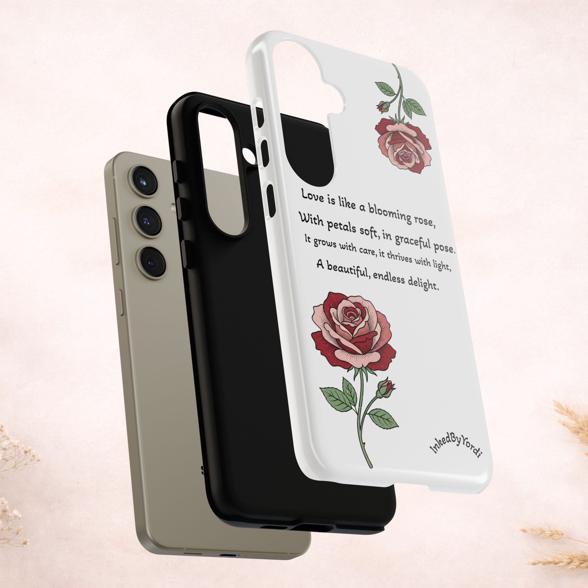 Phone Case - 'Love is like a blooming rose' Minimalist Tough Protective Cover