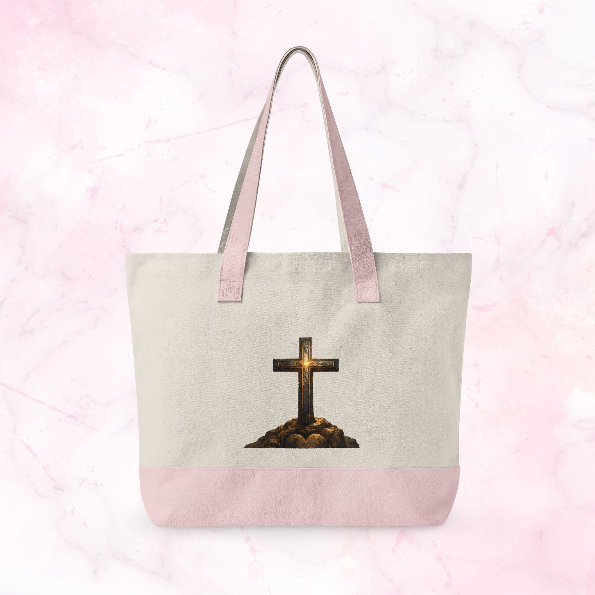 Canvas Tote — Faith Cross Zippered Tote (Steady Faith, Strong Heart)
