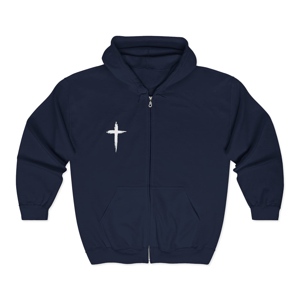 Jesus Is King Zip Hoodie — Scripture Verse Christian Cross Sweatshirt