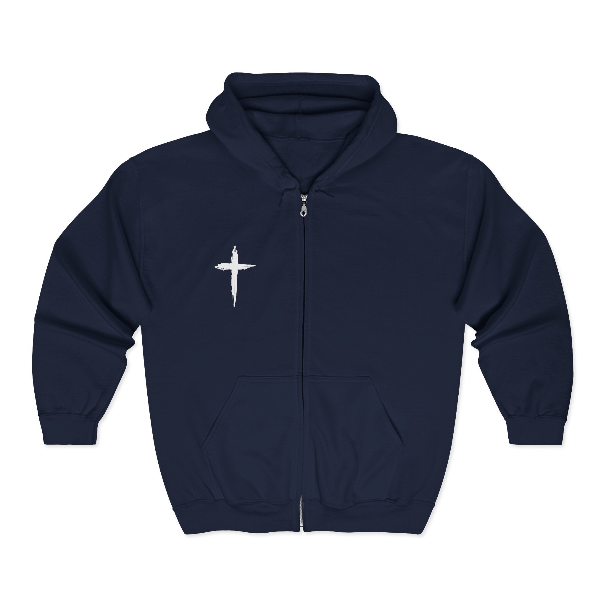 Jesus Is King Zip Hoodie — Scripture Verse Christian Cross Sweatshirt