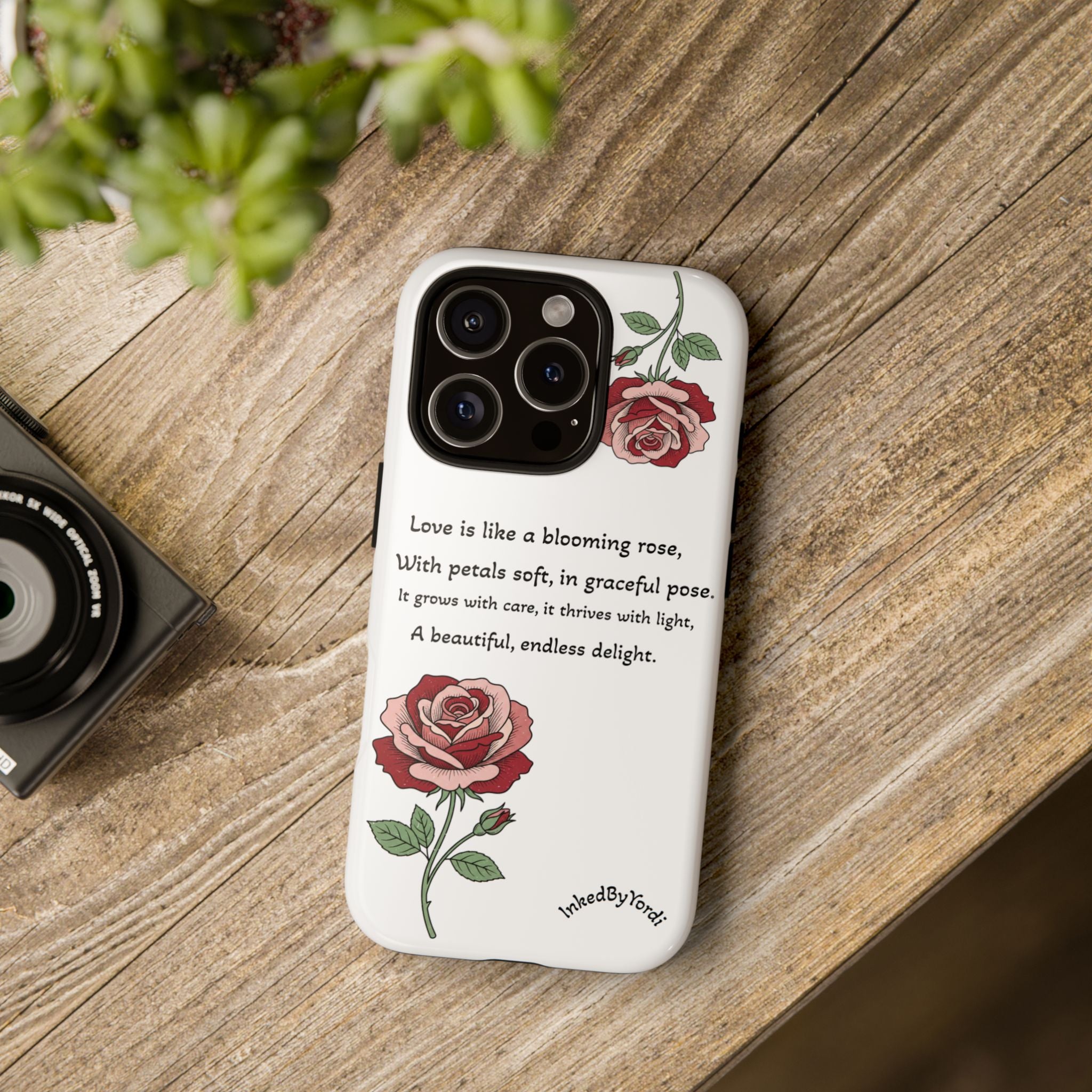 Phone Case - 'Love is like a blooming rose' Minimalist Tough Protective Cover