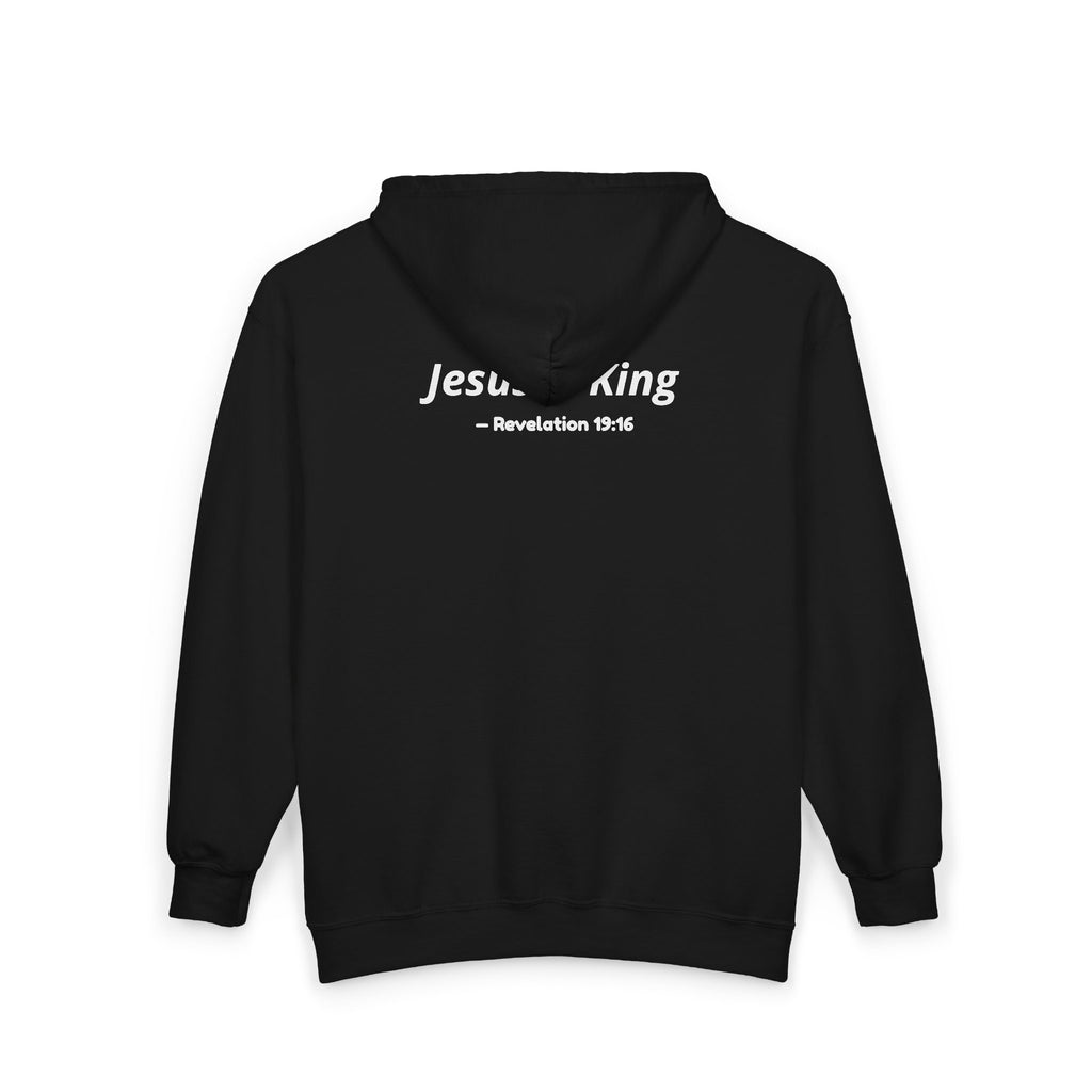 Jesus Is King Zip Hoodie — Scripture Verse Christian Cross Sweatshirt