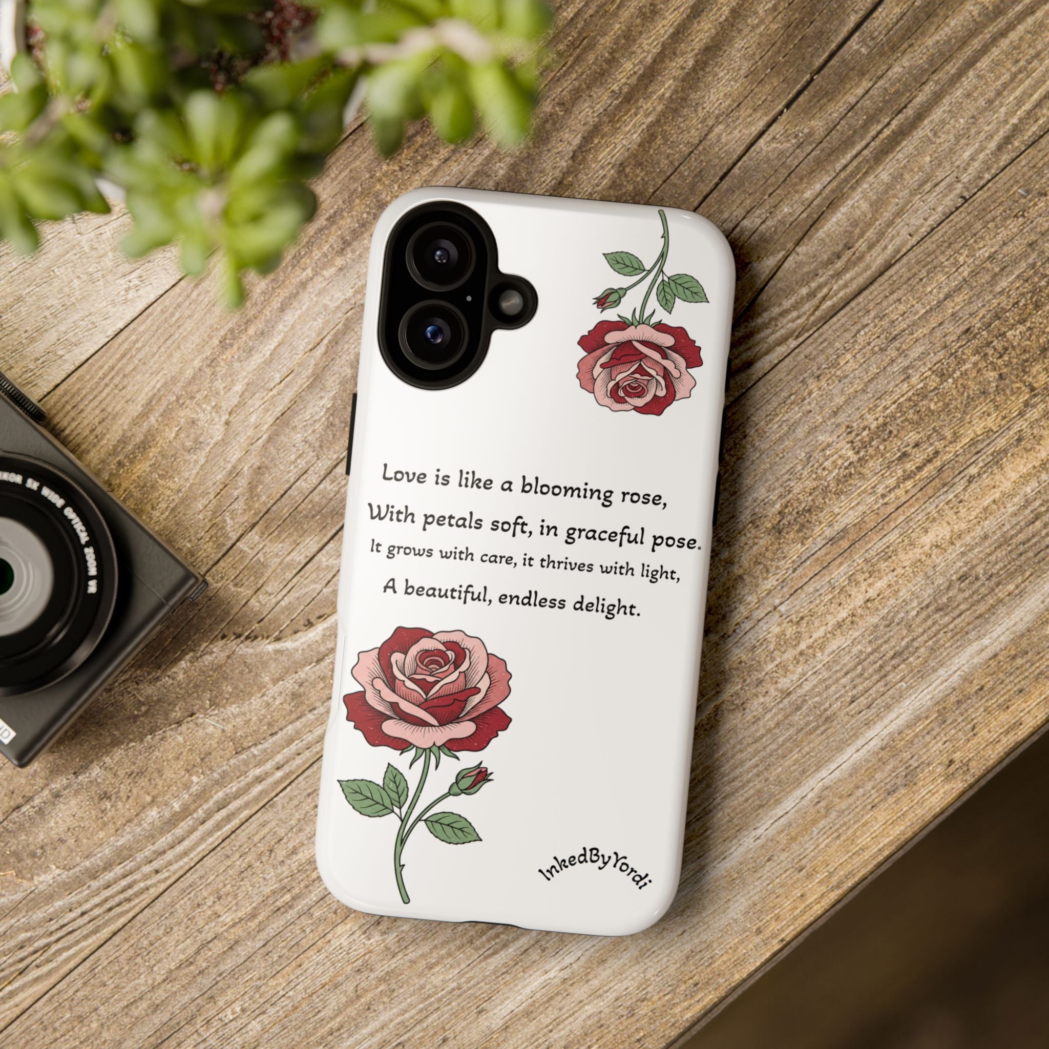 Phone Case - 'Love is like a blooming rose' Minimalist Tough Protective Cover