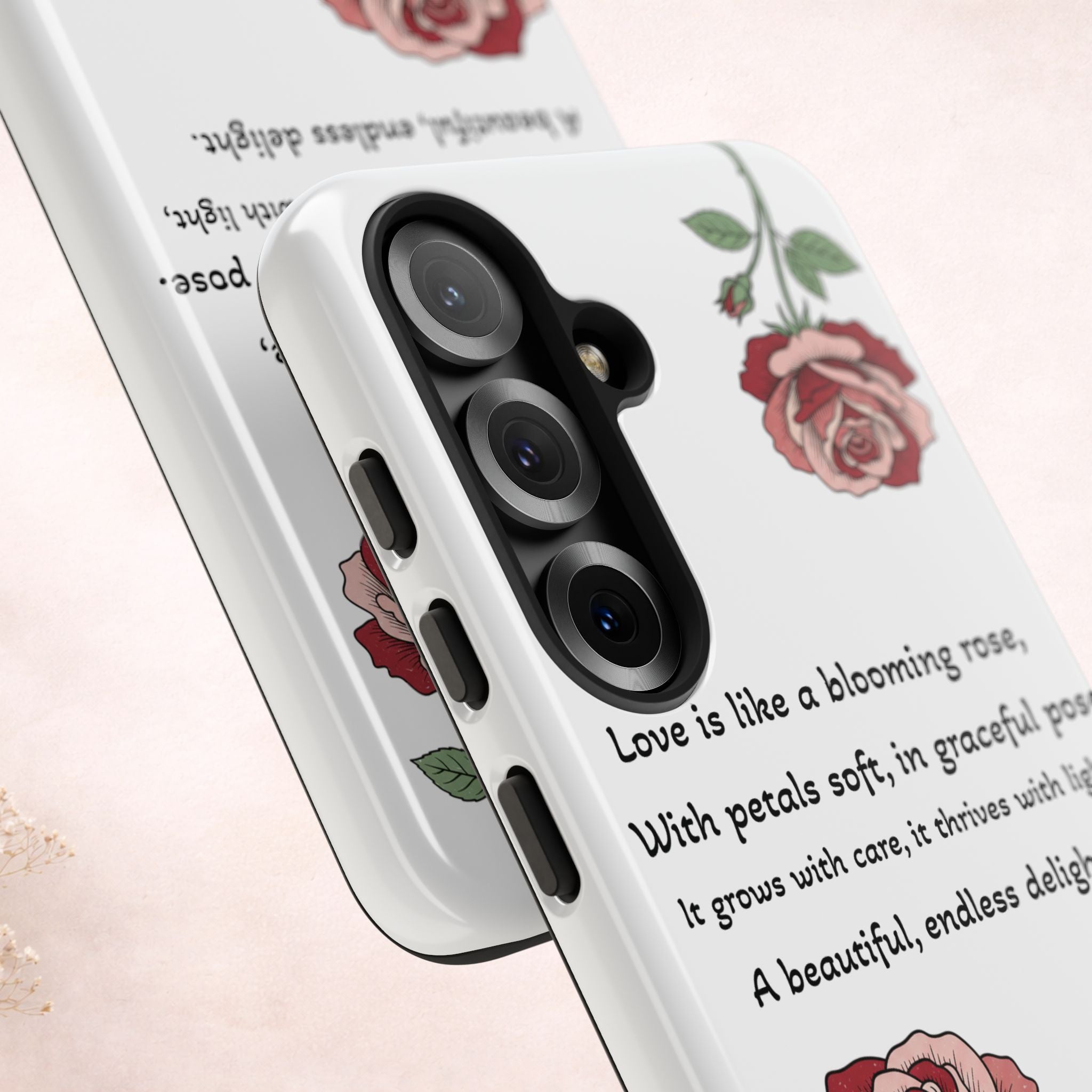 Phone Case - 'Love is like a blooming rose' Minimalist Tough Protective Cover