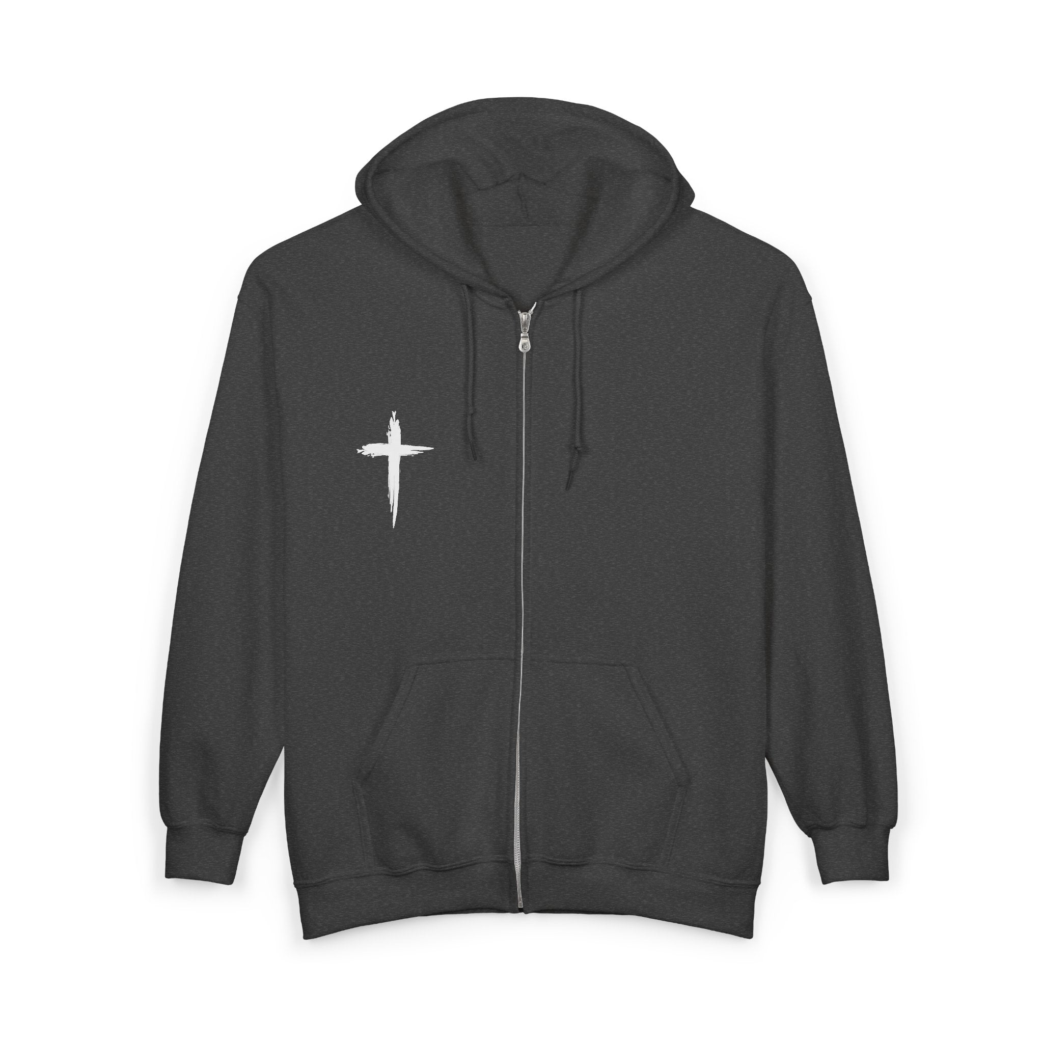 Jesus Is King Zip Hoodie — Scripture Verse Christian Cross Sweatshirt