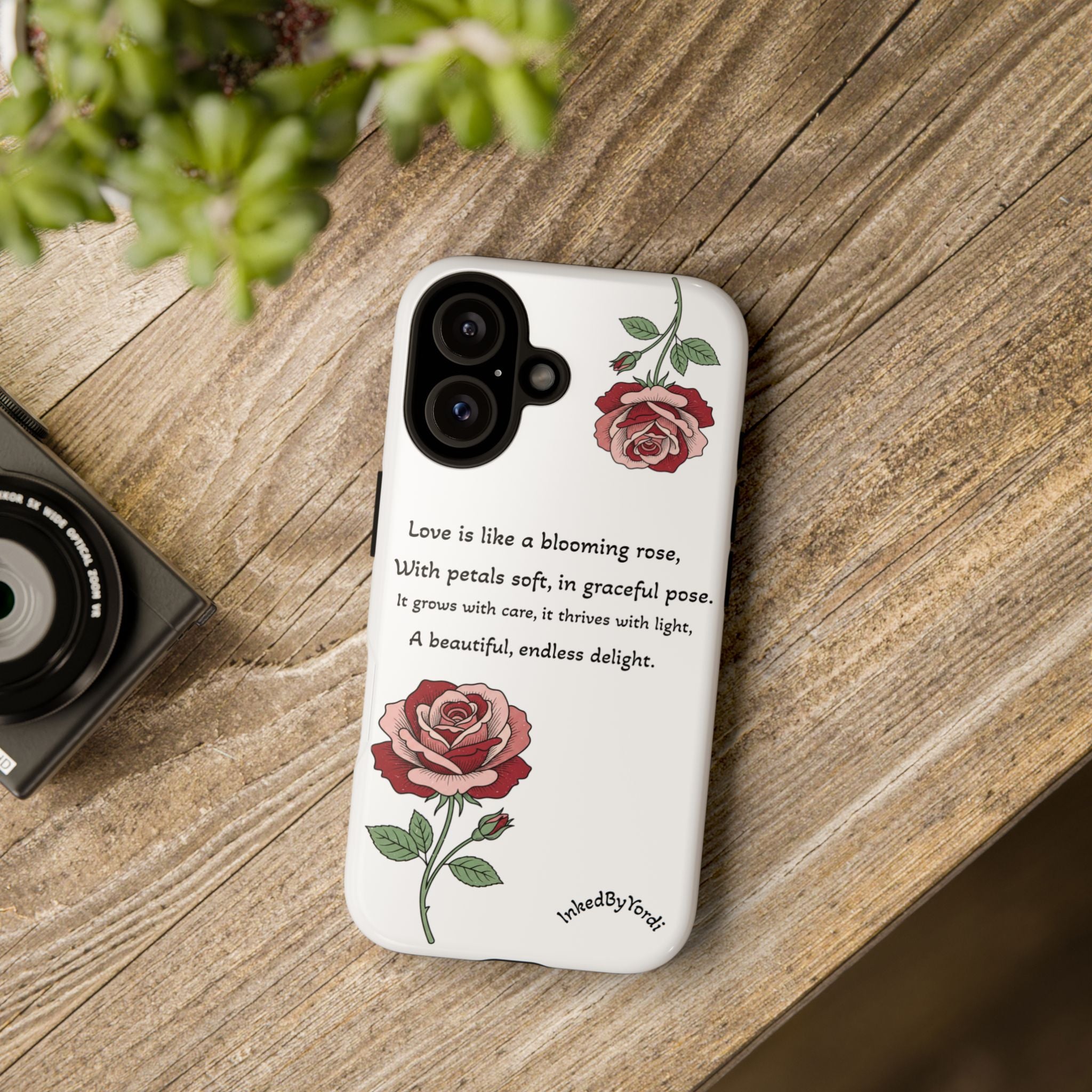 Phone Case - 'Love is like a blooming rose' Minimalist Tough Protective Cover