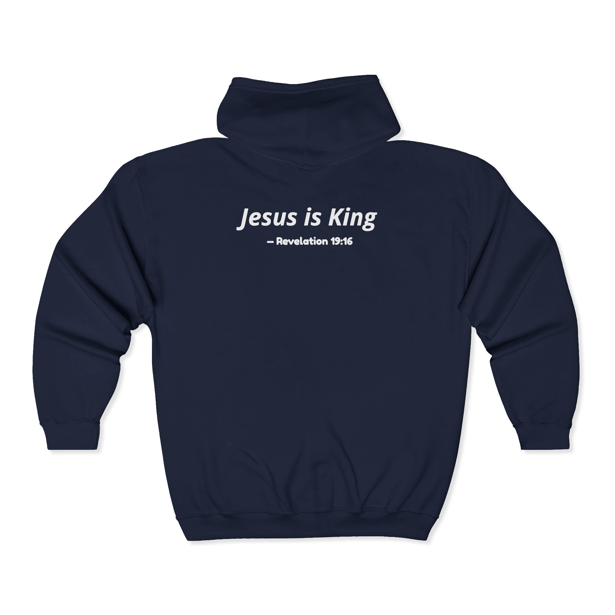 Jesus Is King Zip Hoodie — Scripture Verse Christian Cross Sweatshirt