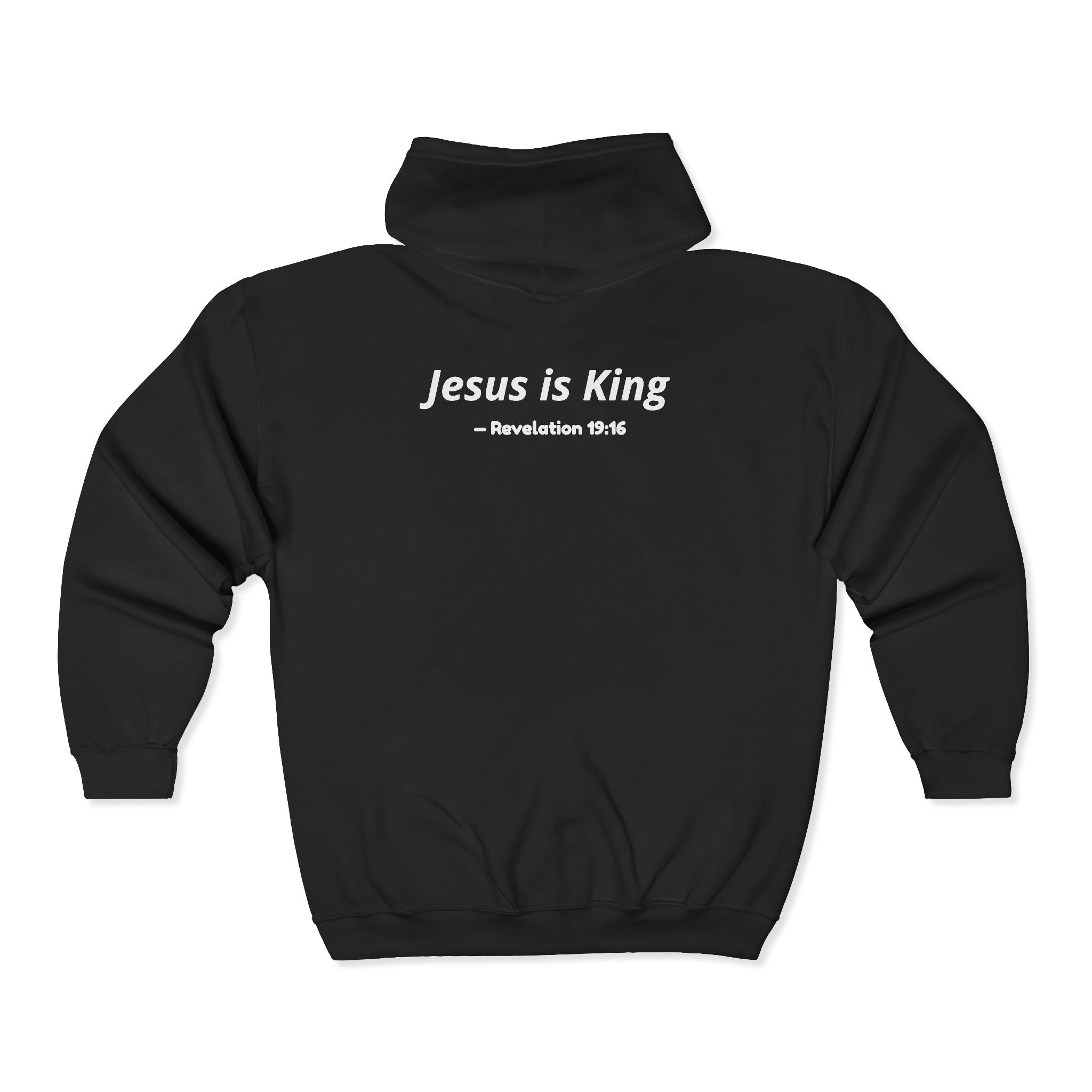 Jesus Is King Zip Hoodie — Scripture Verse Christian Cross Sweatshirt