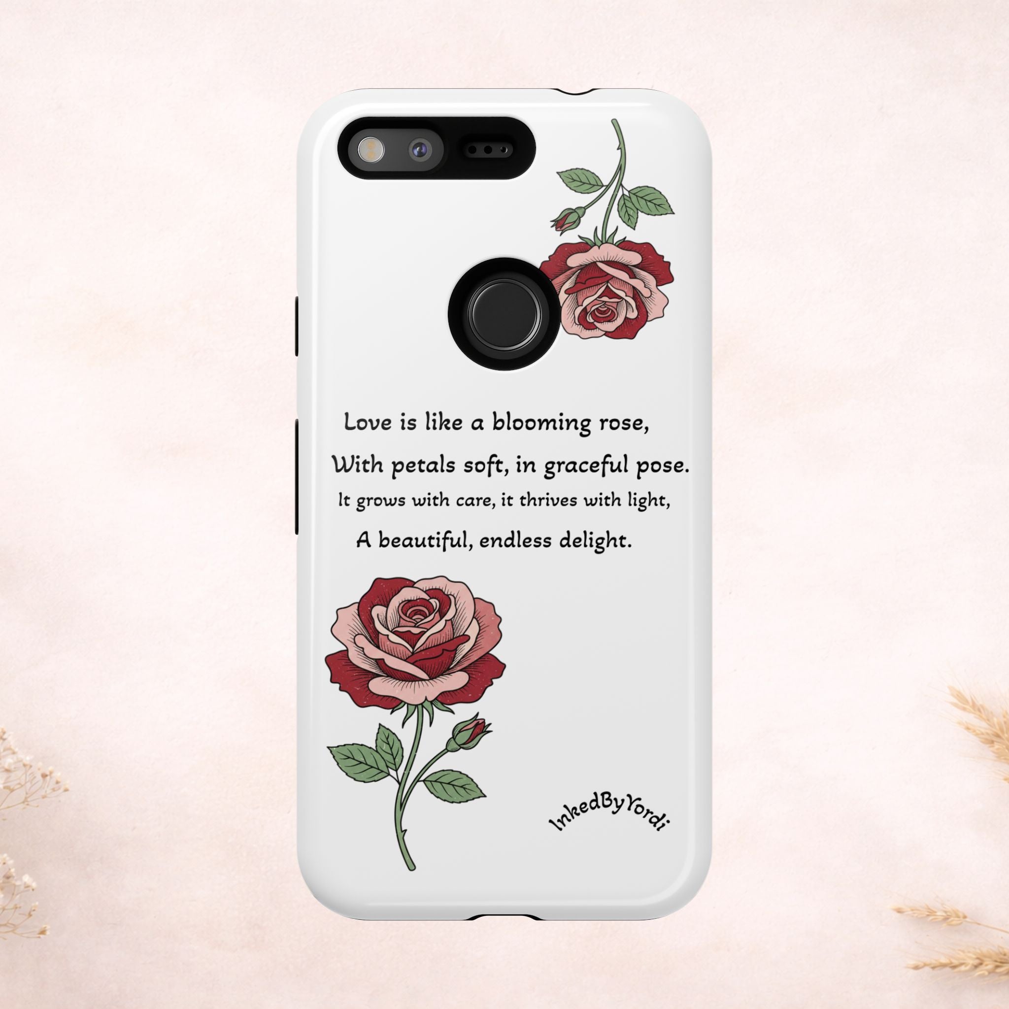 Phone Case - 'Love is like a blooming rose' Minimalist Tough Protective Cover