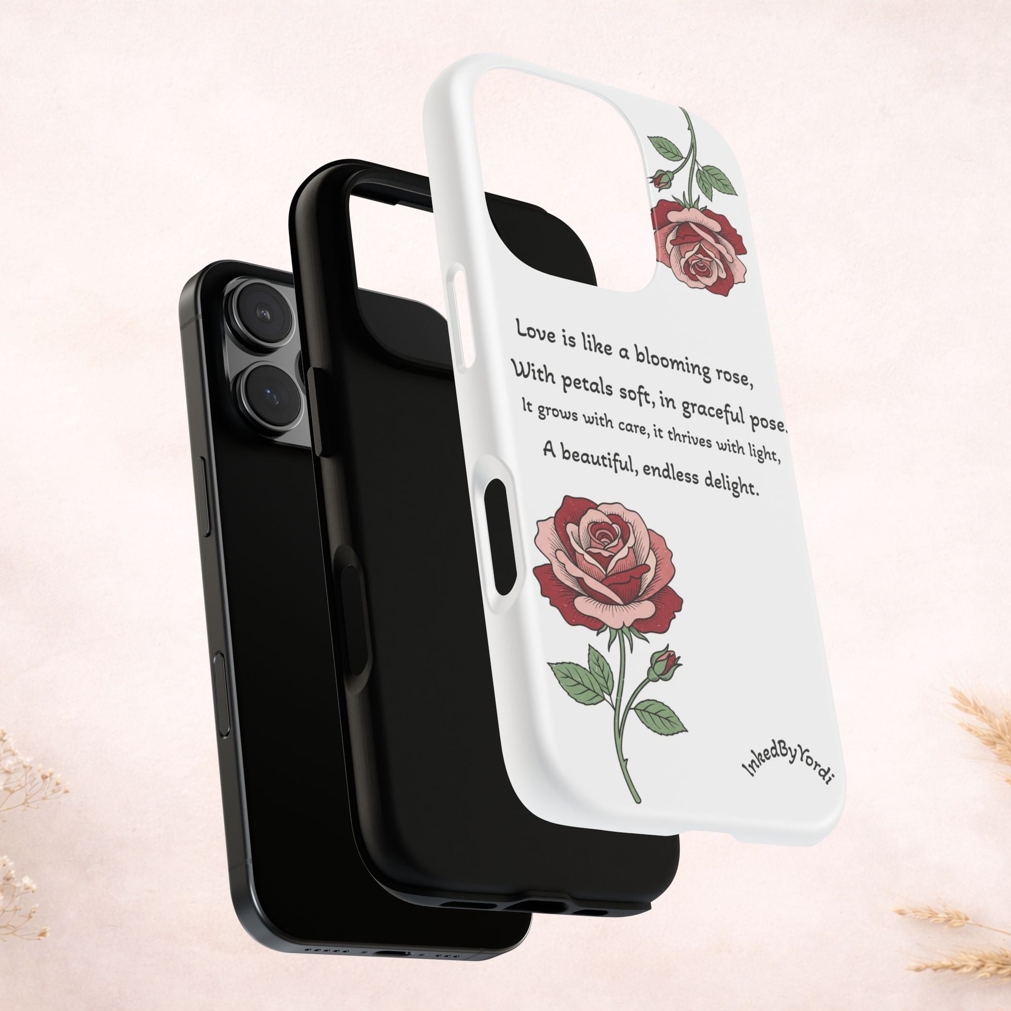 Phone Case - 'Love is like a blooming rose' Minimalist Tough Protective Cover