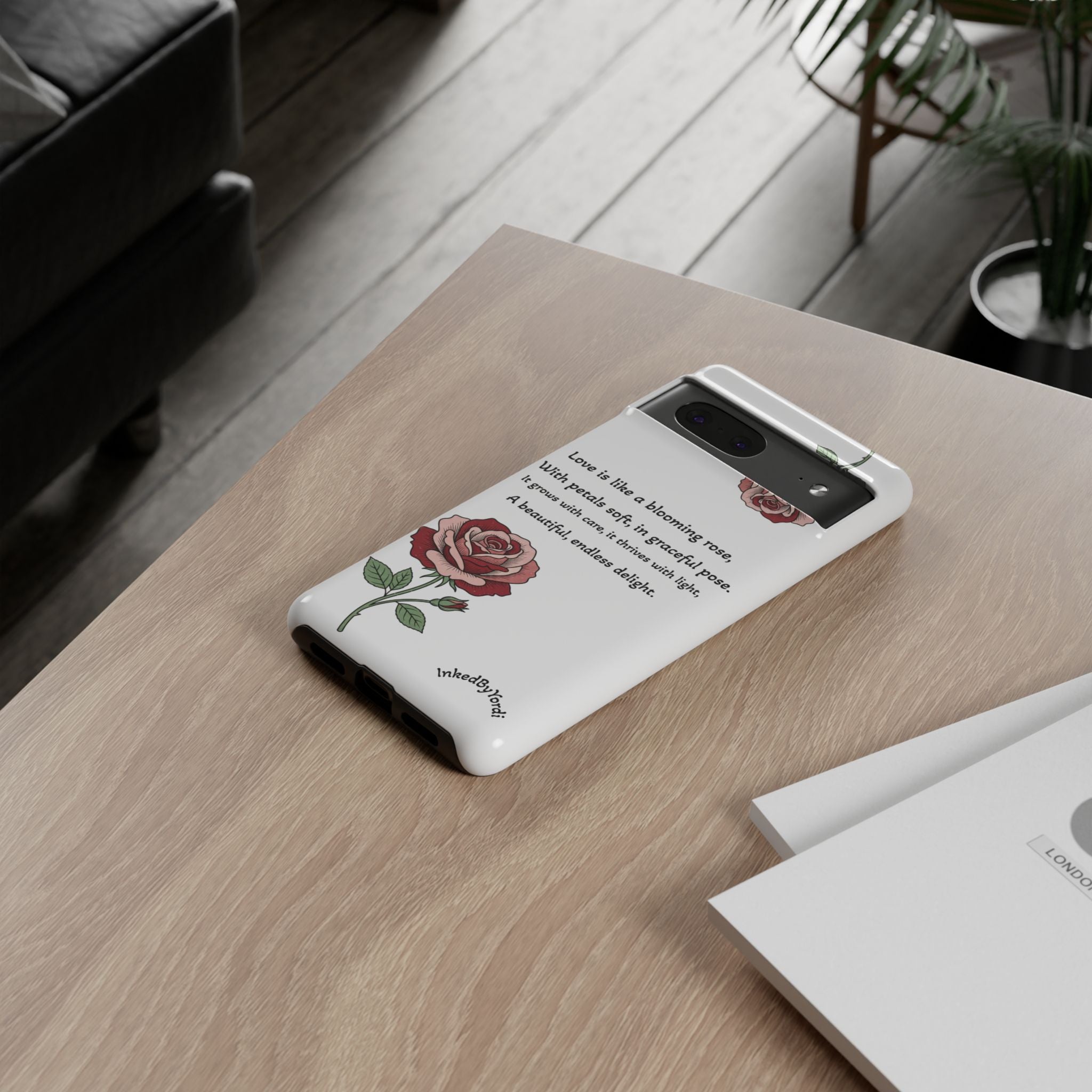 Phone Case - 'Love is like a blooming rose' Minimalist Tough Protective Cover