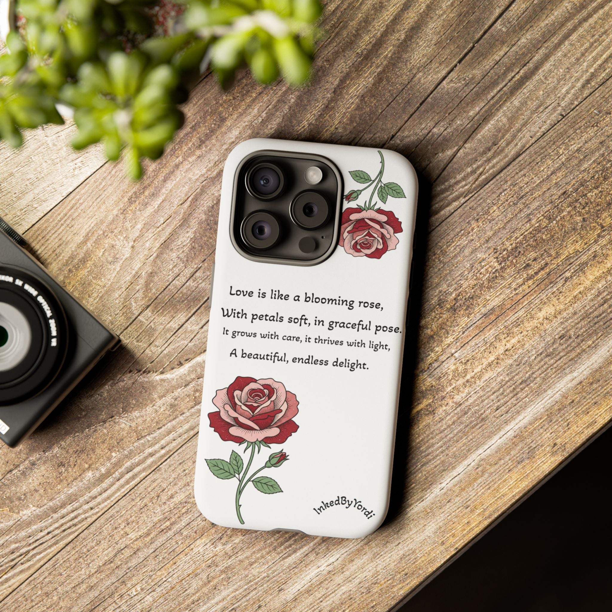 Phone Case - 'Love is like a blooming rose' Minimalist Tough Protective Cover