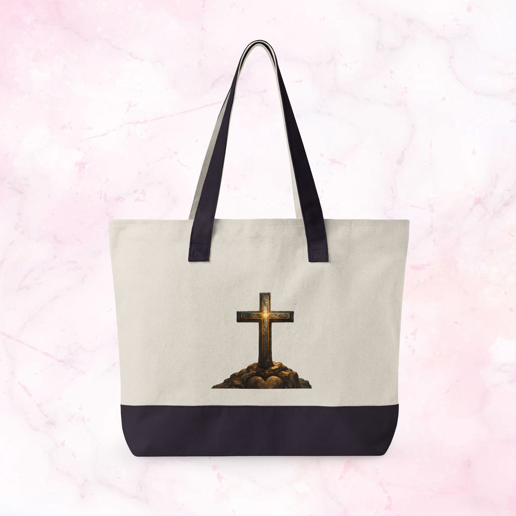 Canvas Tote — Faith Cross Zippered Tote (Steady Faith, Strong Heart)