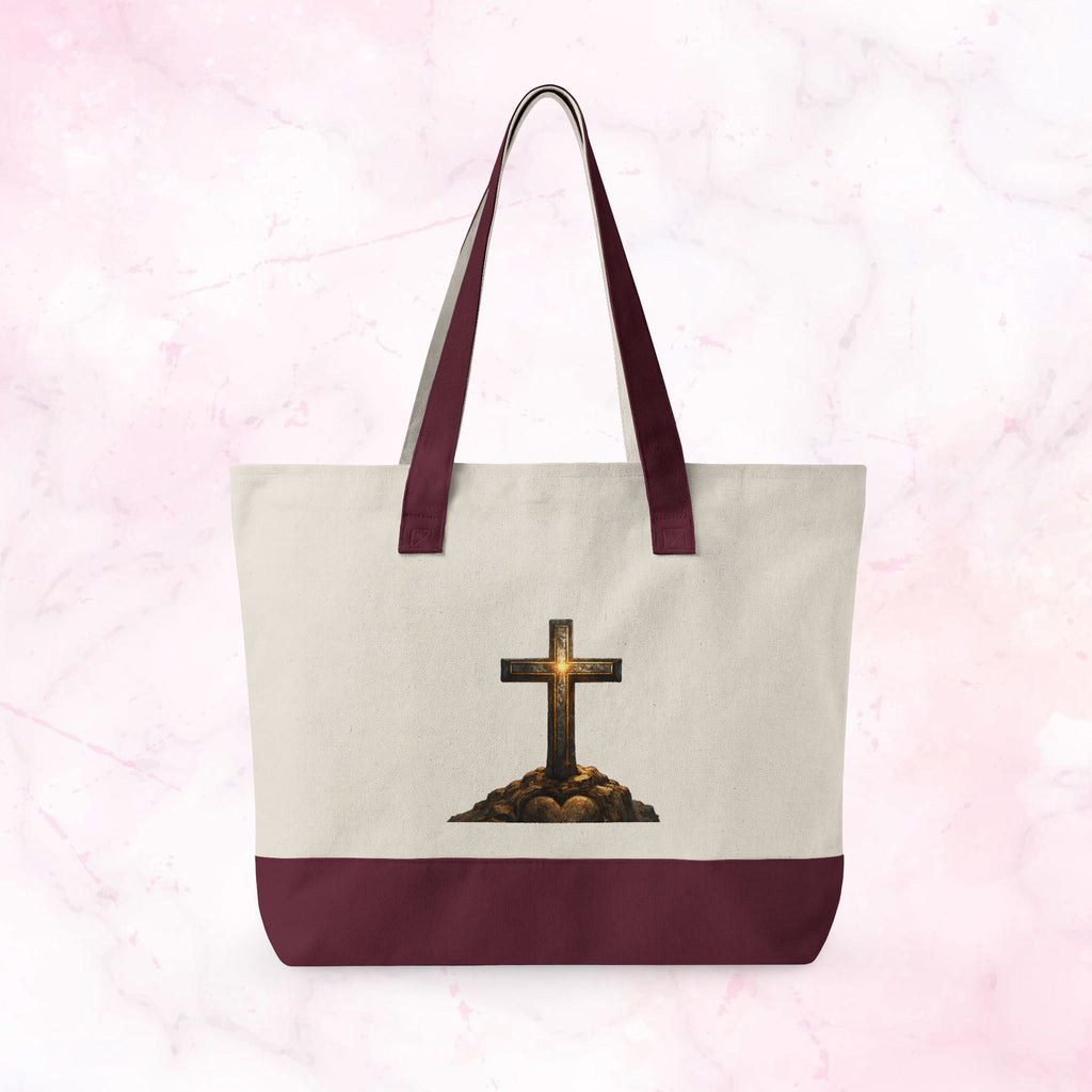 Canvas Tote — Faith Cross Zippered Tote (Steady Faith, Strong Heart)
