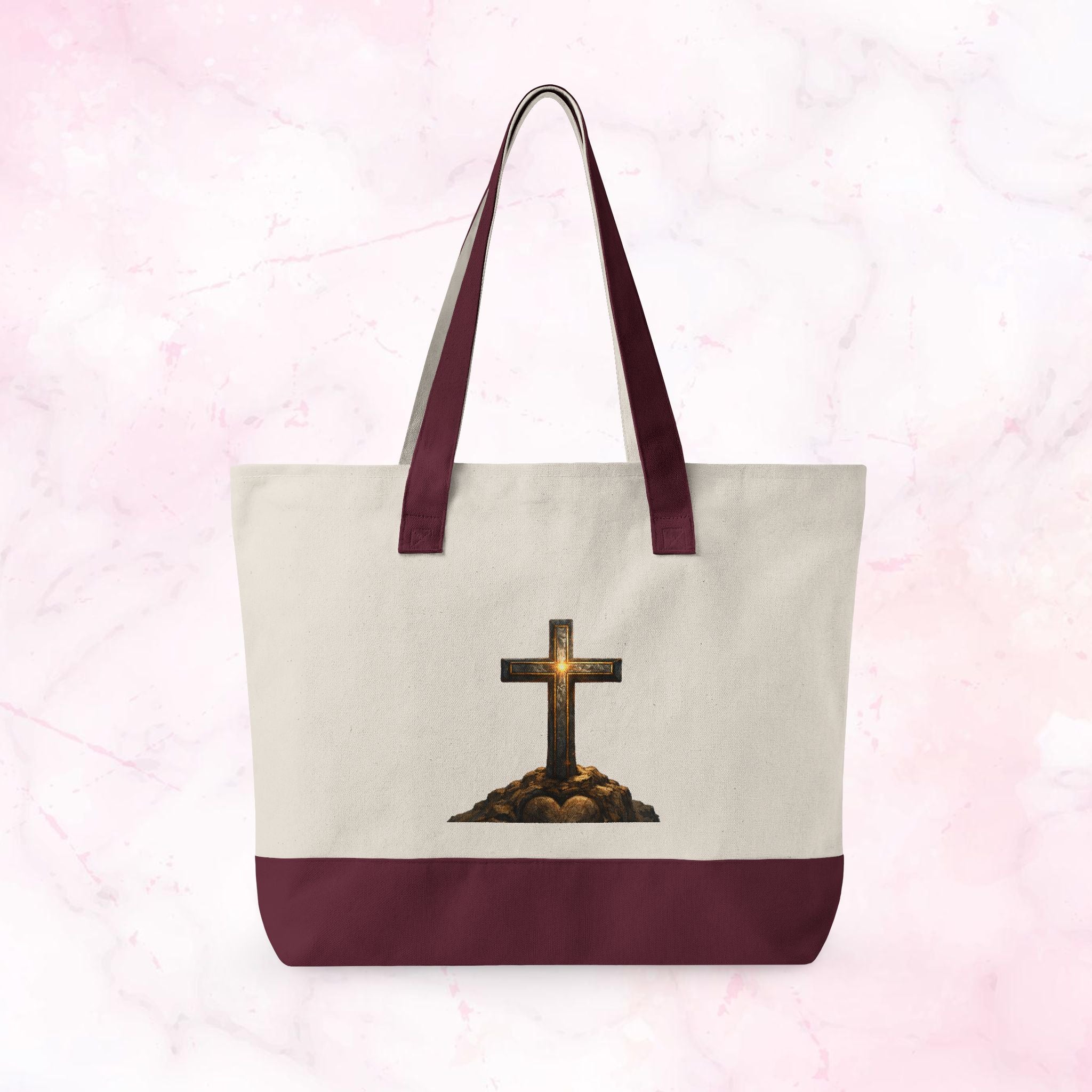 Canvas Tote — Faith Cross Zippered Tote (Steady Faith, Strong Heart)