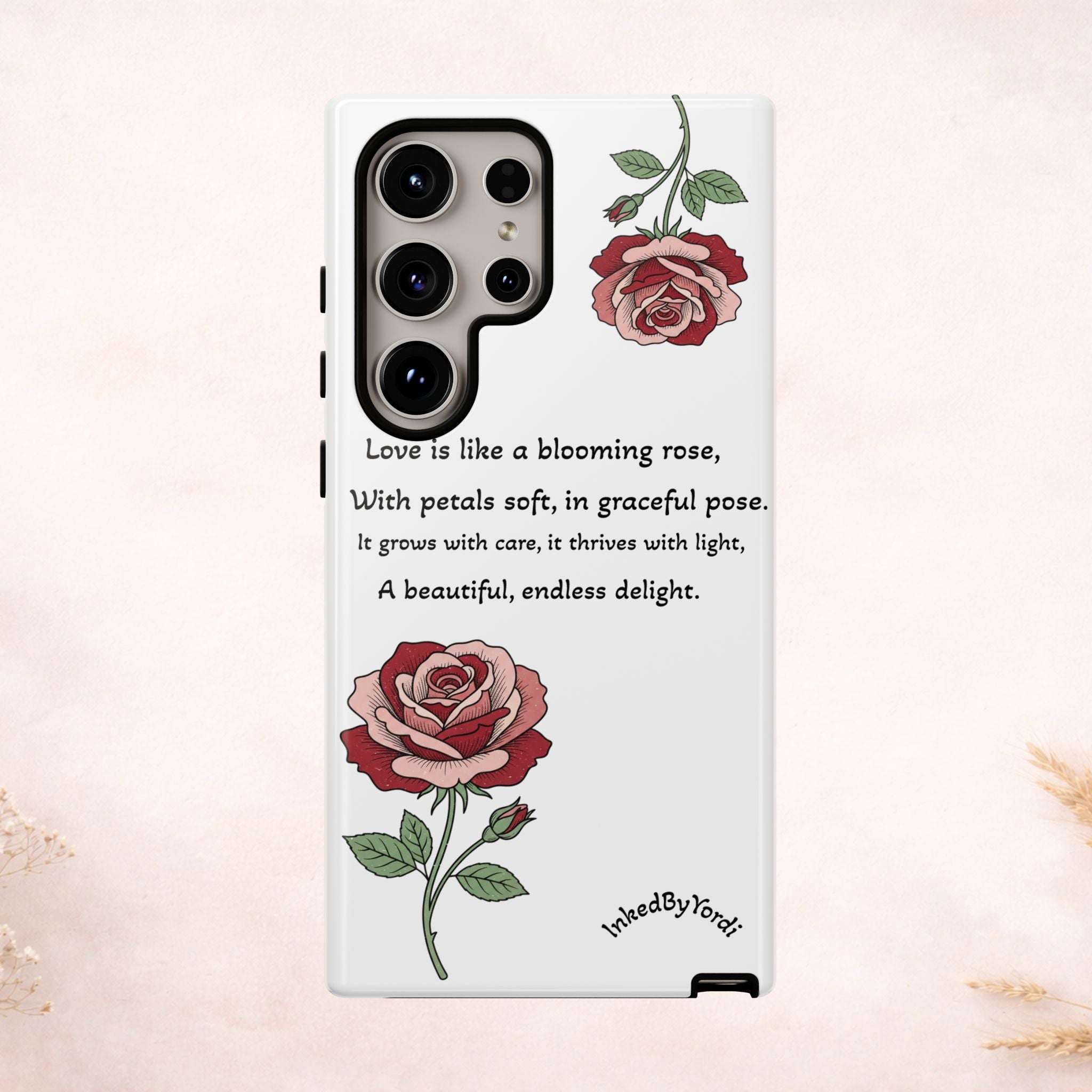 Phone Case - 'Love is like a blooming rose' Minimalist Tough Protective Cover