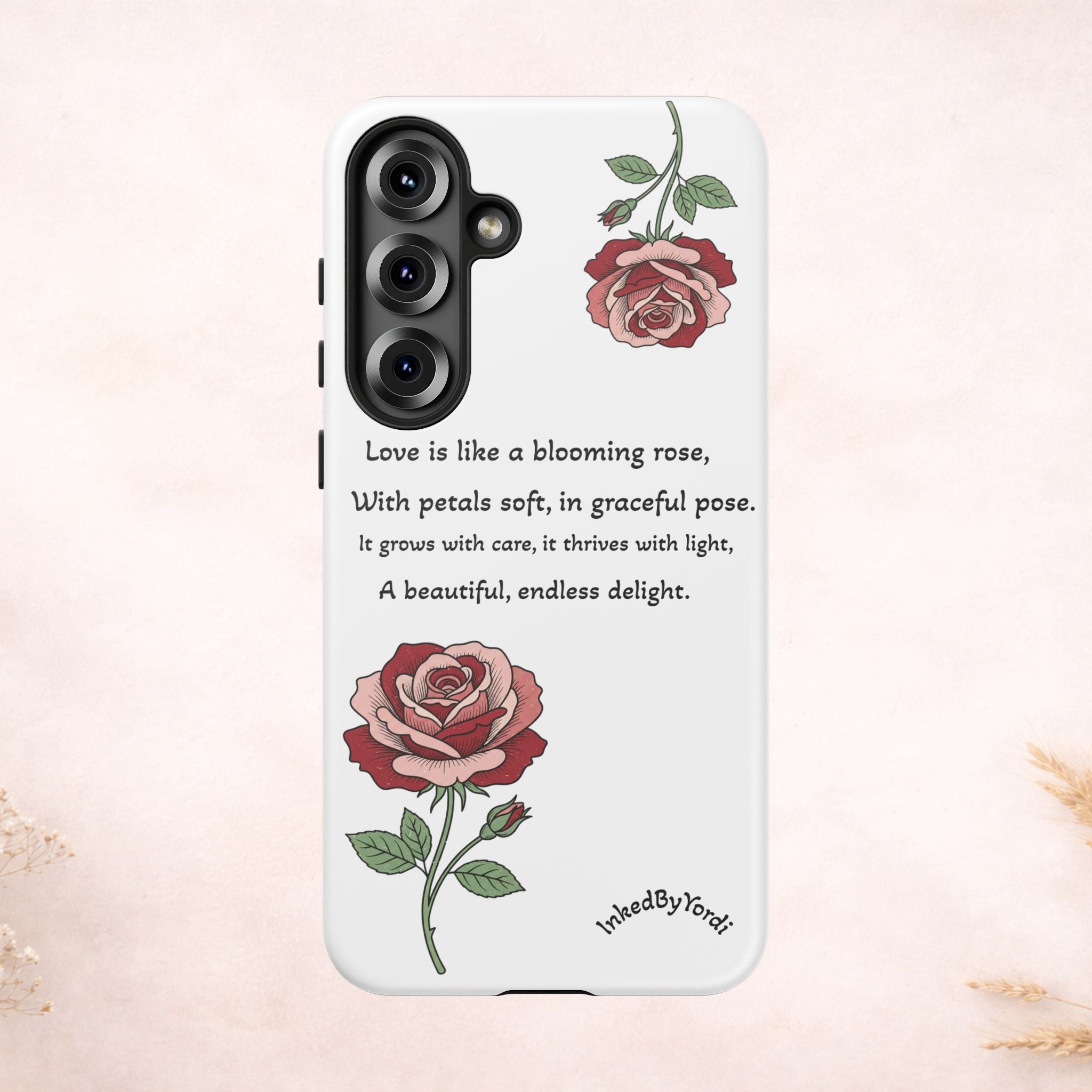 Phone Case - 'Love is like a blooming rose' Minimalist Tough Protective Cover