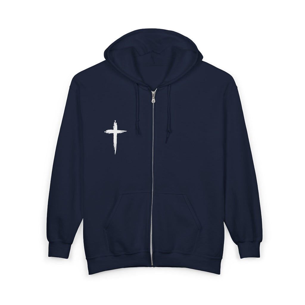 Jesus Is King Zip Hoodie — Scripture Verse Christian Cross Sweatshirt
