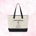 Canvas Tote — Faith Cross Zippered Tote (Steady Faith, Strong Heart)