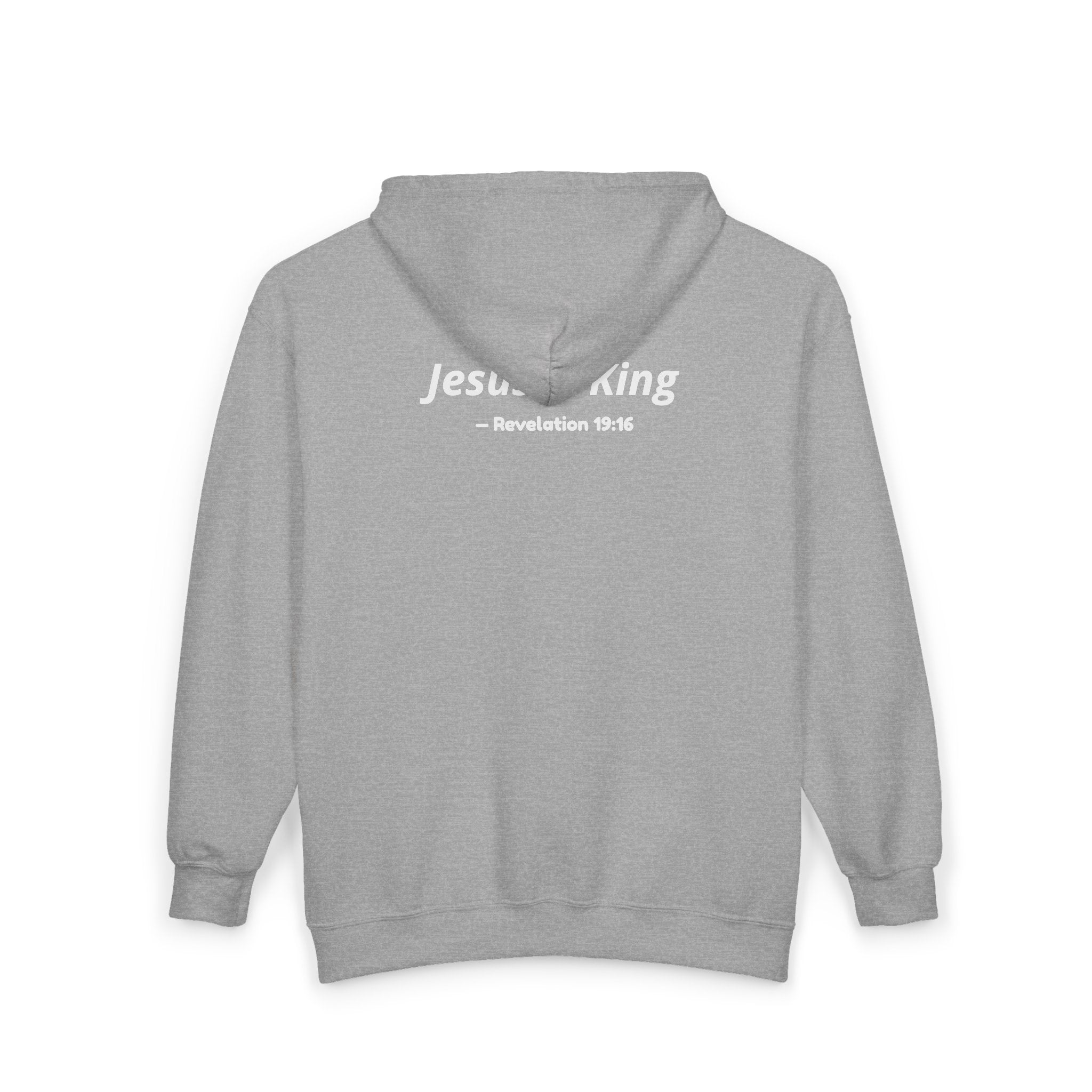 Jesus Is King Zip Hoodie — Scripture Verse Christian Cross Sweatshirt