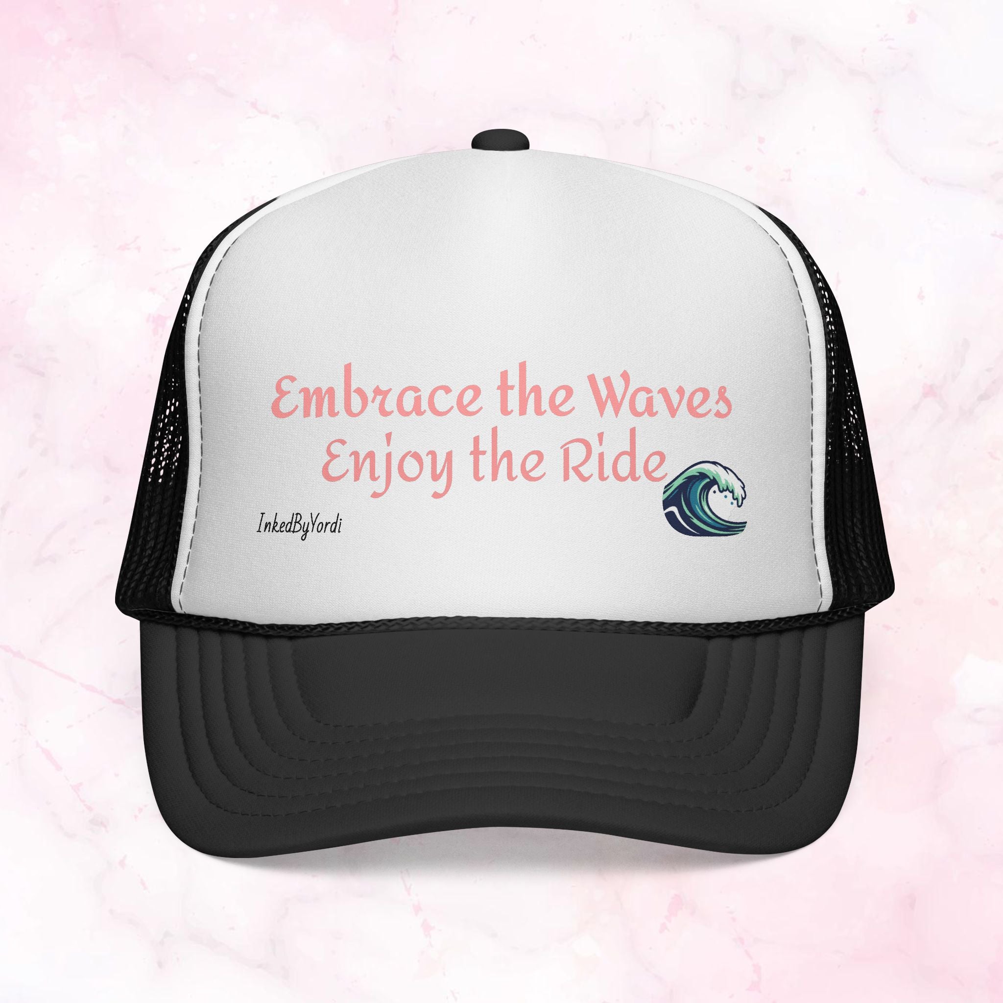 Embrace the Waves Enjoy the Ride Trucker Hat | Coastal Motivational Mesh Snapback