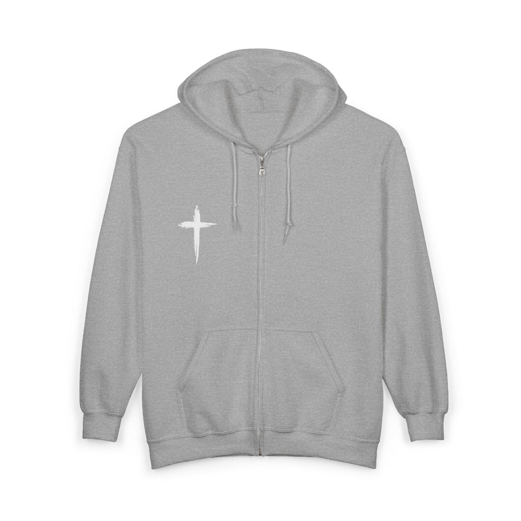 Jesus Is King Zip Hoodie — Scripture Verse Christian Cross Sweatshirt