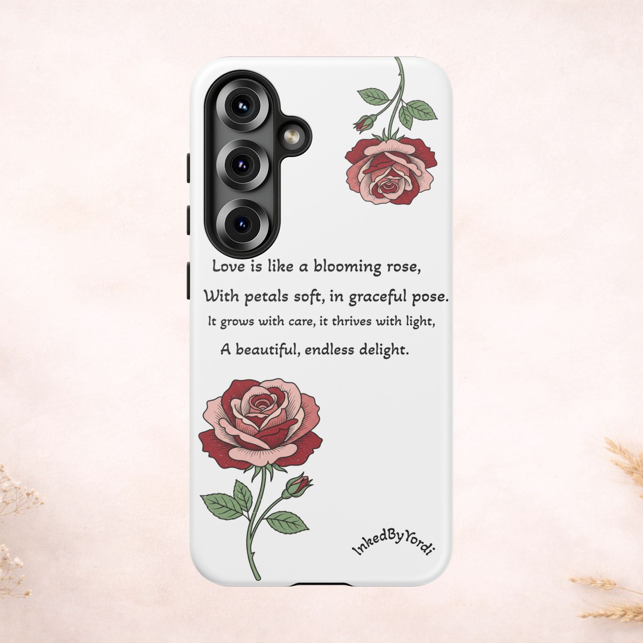 Phone Case - 'Love is like a blooming rose' Minimalist Tough Protective Cover