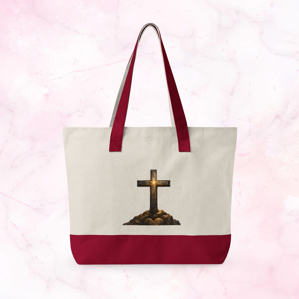 Canvas Tote — Faith Cross Zippered Tote (Steady Faith, Strong Heart)