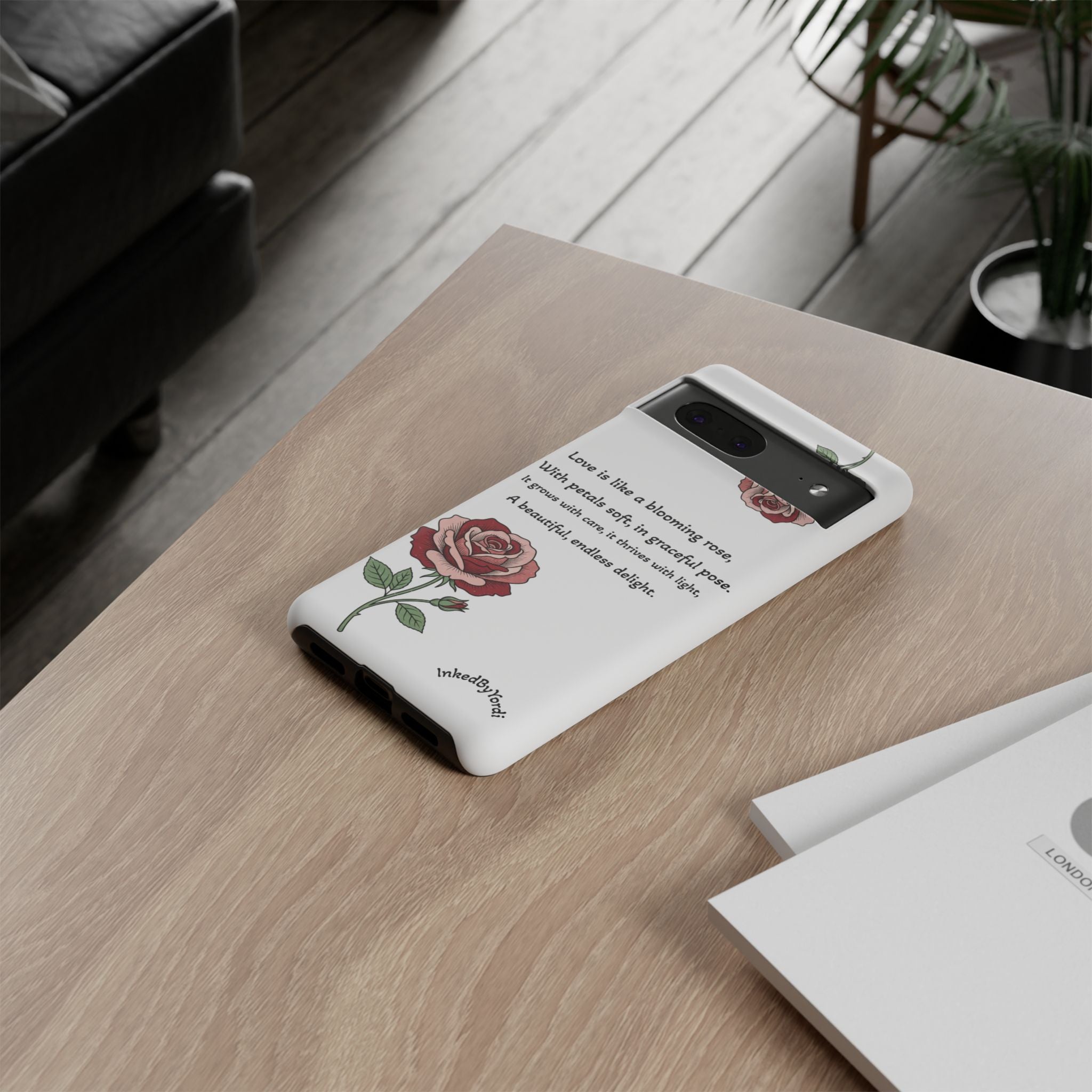 Phone Case - 'Love is like a blooming rose' Minimalist Tough Protective Cover