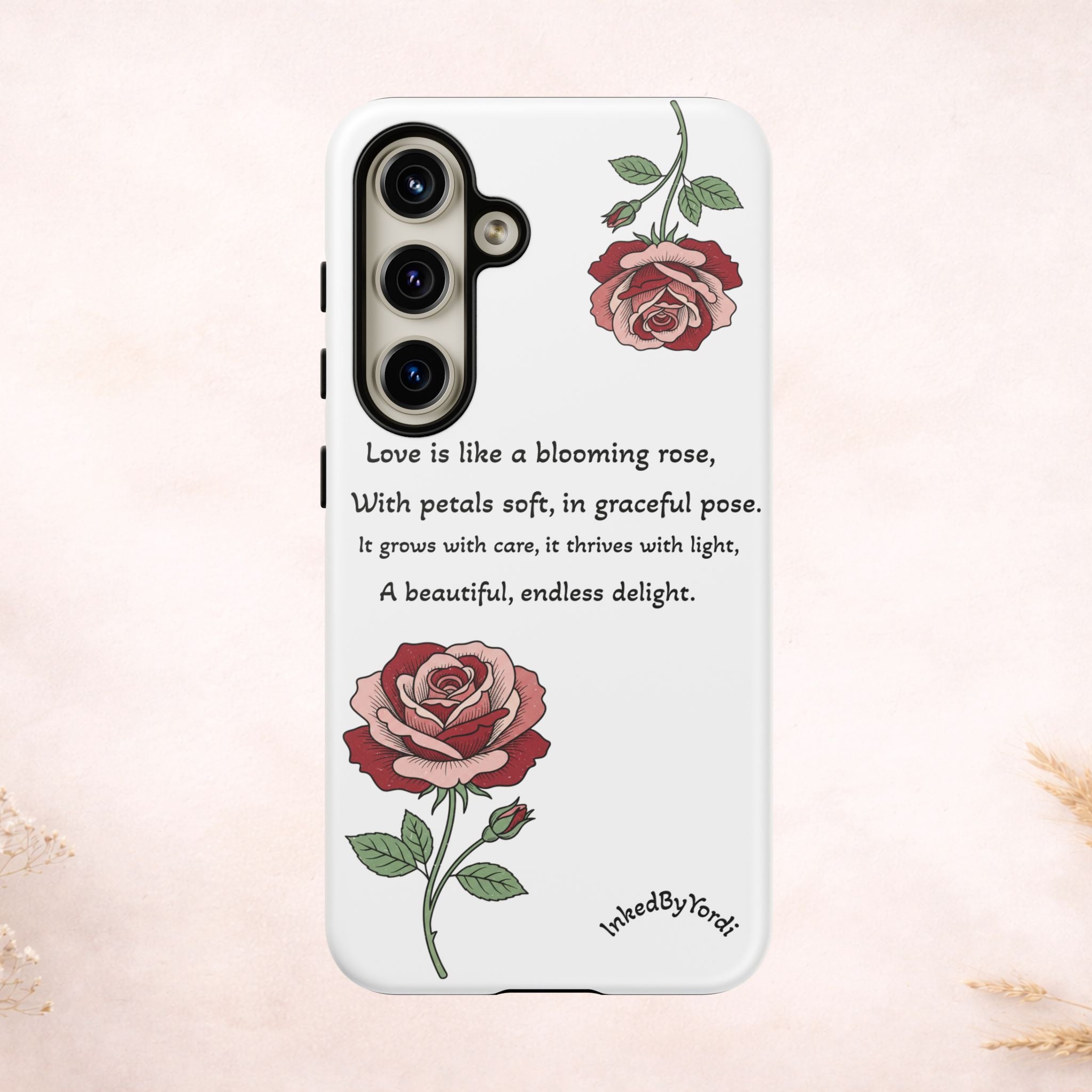 Phone Case - 'Love is like a blooming rose' Minimalist Tough Protective Cover