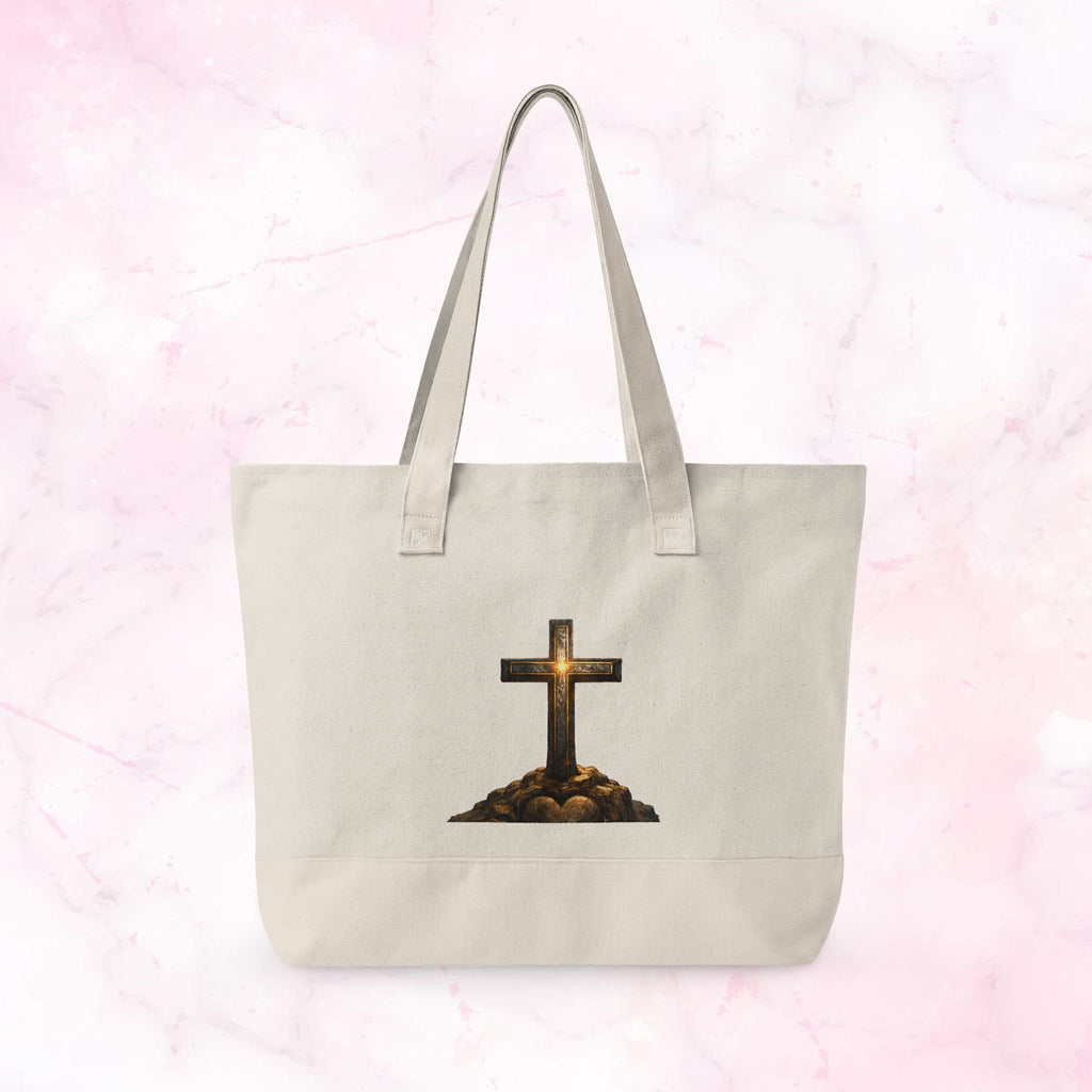 Canvas Tote — Faith Cross Zippered Tote (Steady Faith, Strong Heart)