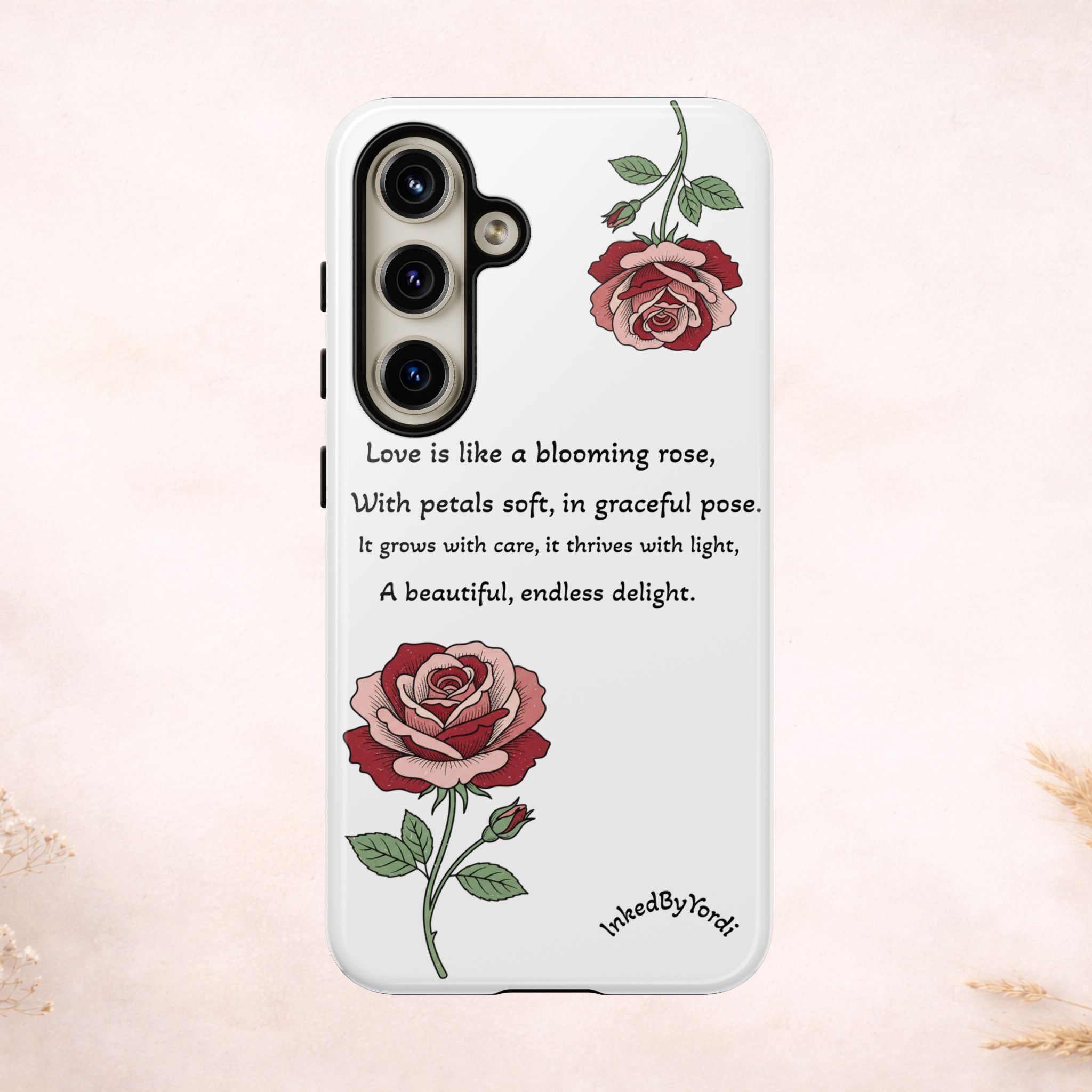 Phone Case - 'Love is like a blooming rose' Minimalist Tough Protective Cover